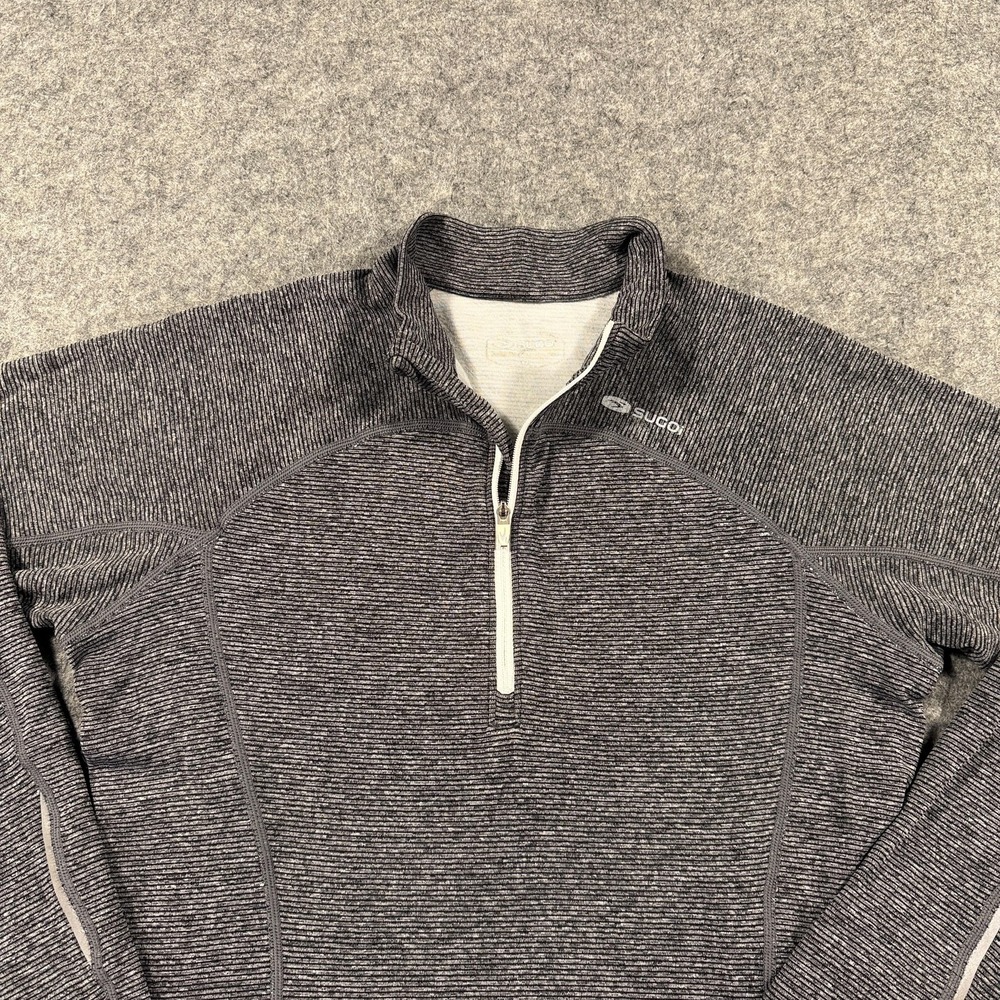 Sugoi Endurance 1/2 Zip Pullover Womens Small Gray Stripe Running Athletic Top - Picture 2 of 13